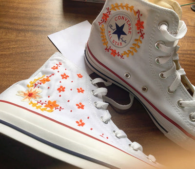 Converse Custom Orange Flower Strip Embroidery