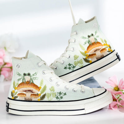 Mushroom and Frog Embroidered Converse Shoes