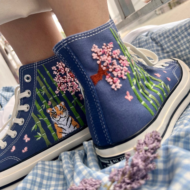 Tiger and Bamboo Converse Embroidery