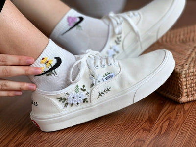 White Rose Vine Converse Embroidery
