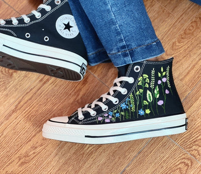 Wild Grass and Flowers Converse Embroidery