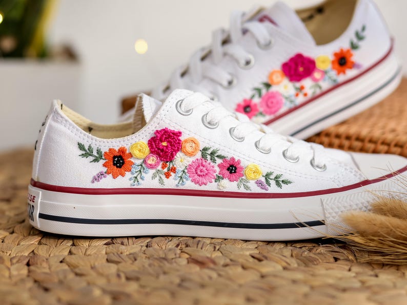 Bridal Flower Embroidered Converse Low Top