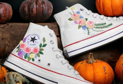 Pastel Rose Bouquet Converse Embroidery