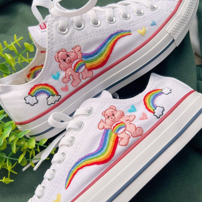 Embroidered Converse/Custom Bear And Rainbow