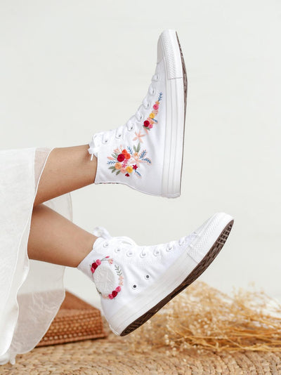Pink Rose Wreath Converse Embroidery