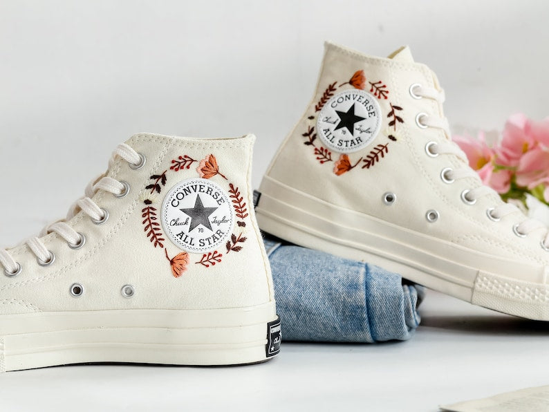 Burnt Orange Bouquet Embroidered Converse Shoes