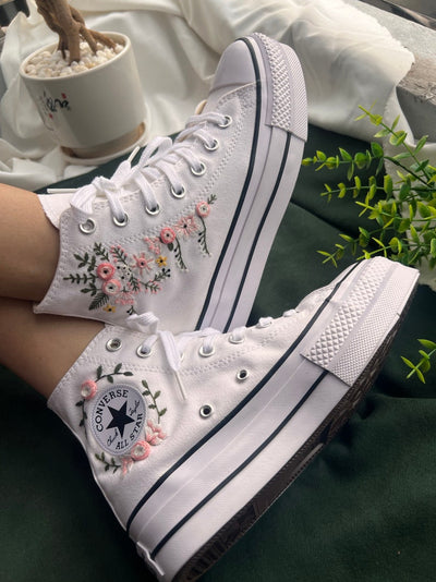 Pastel Pink Roses Converse Embroidery