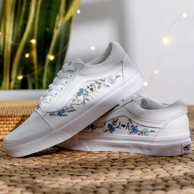 Embroidered Wedding Vans, Pet and Blue Flower