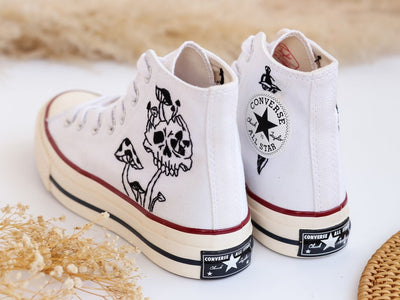 Ghost and Mushrooms Embroidered Gothic Sneaker High Tops