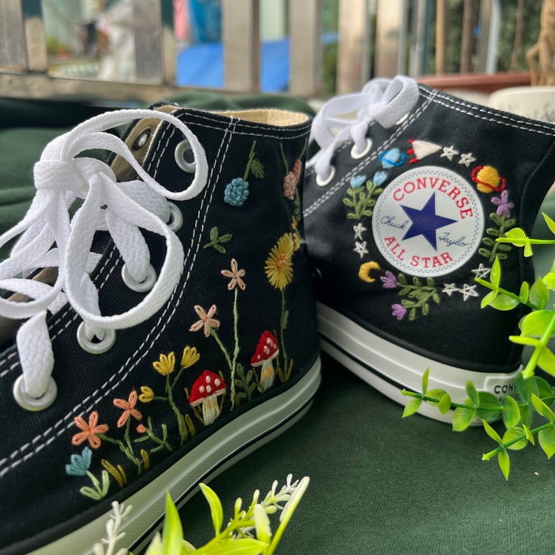 Mushrooms and Dandelions Converse Embroidery
