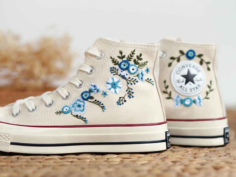 Blue Flower Converse Embroidery