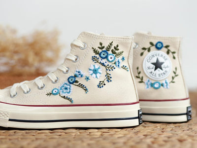 Blue Flower Converse Embroidery