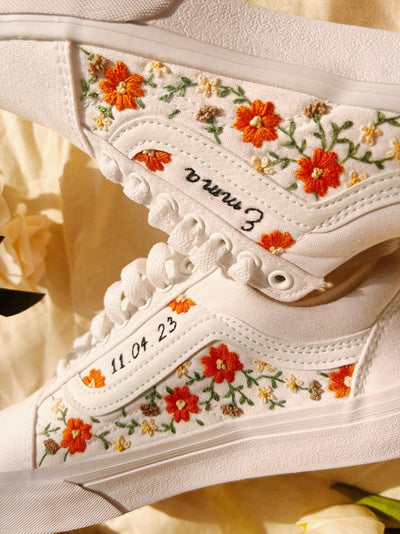 Embroidered Vans Sweet Orange Flower Garden