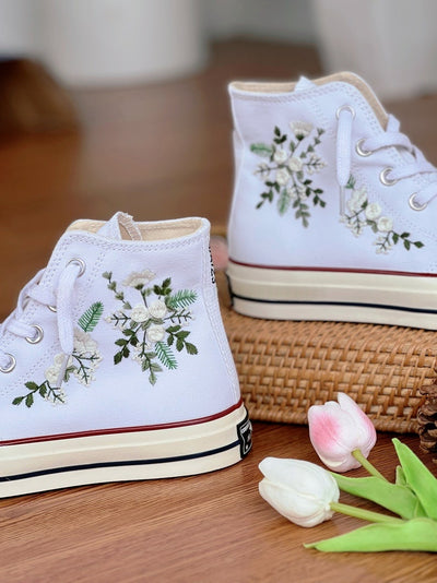 White Rose Wreath Converse Embroidery