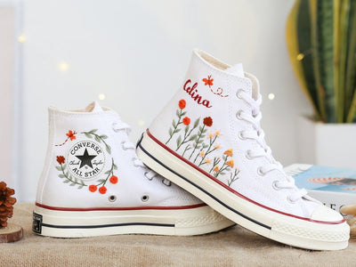 Orange Wildflower Meadow Converse Embroidery