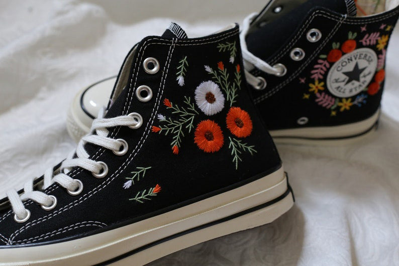 Poppy Daisy Bouquet Converse Embroidery