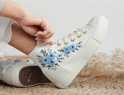 Blue Roses Wedding Converse Embroidery