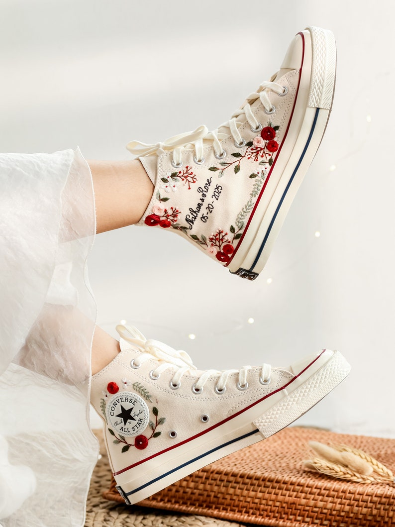 Red and Pink Flower Converse Embroidery