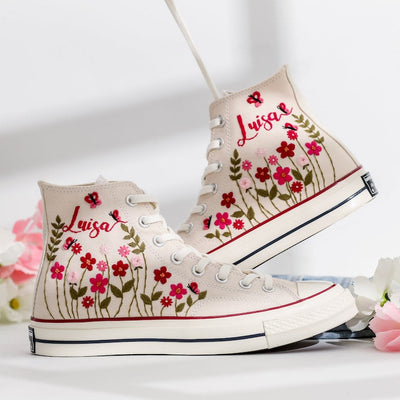 Bridal Flower Embroidered Converse Shoes