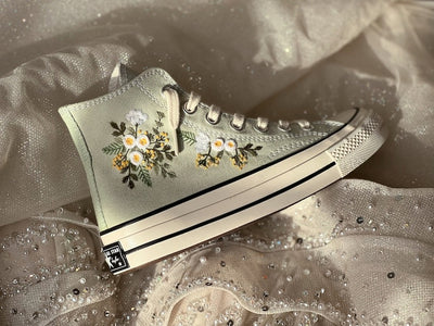White Roses Wreath Converse Embroidery