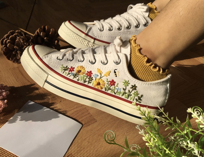 Bee and Wildflower Converse Embroidery