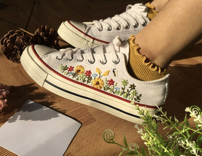 Bee and Wildflower Converse Embroidery