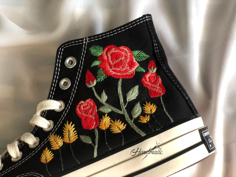 Rose Wheat Wreath Converse Embroidery