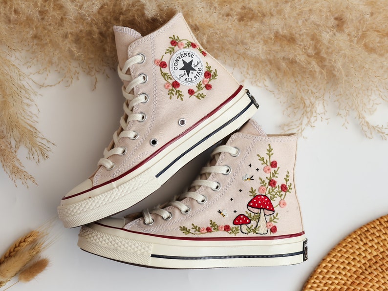 Mushrooms and Flower Embroidered Converse High Top