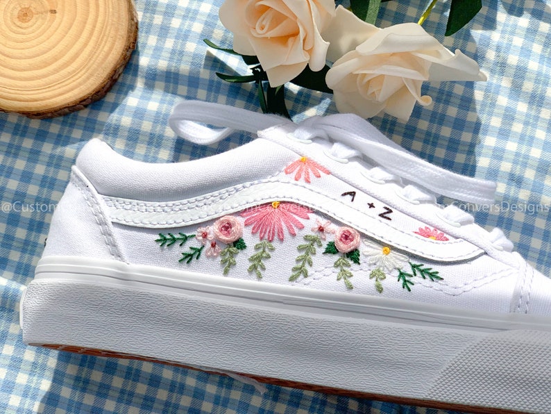 Embroidered Pastel Roses Vans