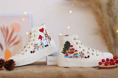 Converse Christmas Sneakers, Dog & Santa Embroidery