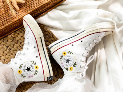 Lavender Sunflower Embroidered Converse