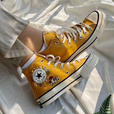 Mushroom and Wildflower Converse Embroidery
