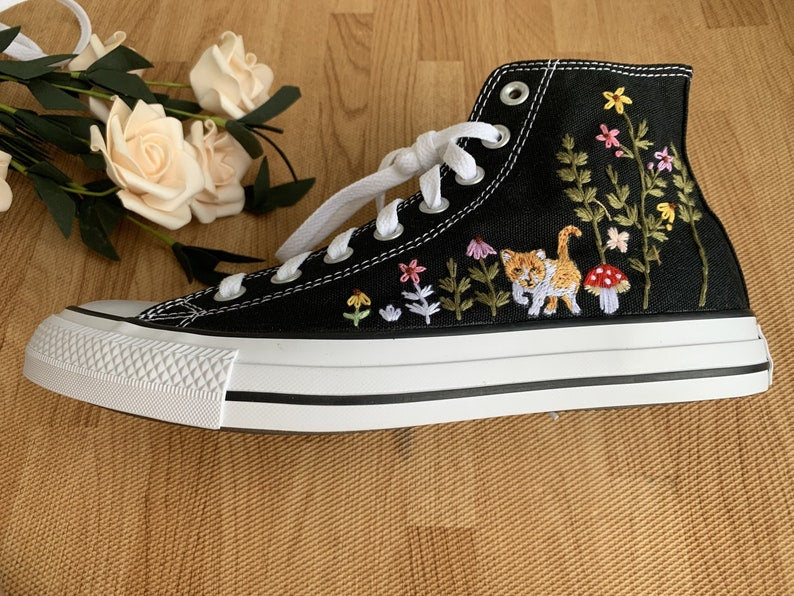 Bird and Wildflower Converse Embroidery