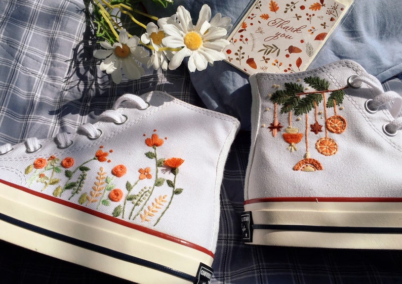 Orange Wildflowers Converse Embroidery