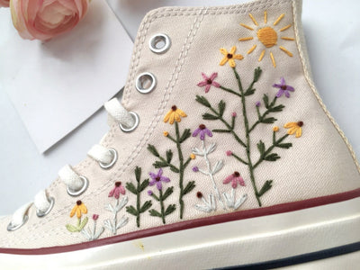 Converse High Tops Monarch Butterfly Floral Embroidery