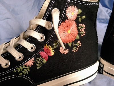 Pink and Yellow Flowers Converse Embroidery