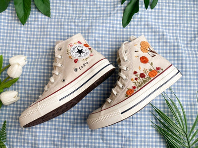 Bird and Flowers Converse Embroidery