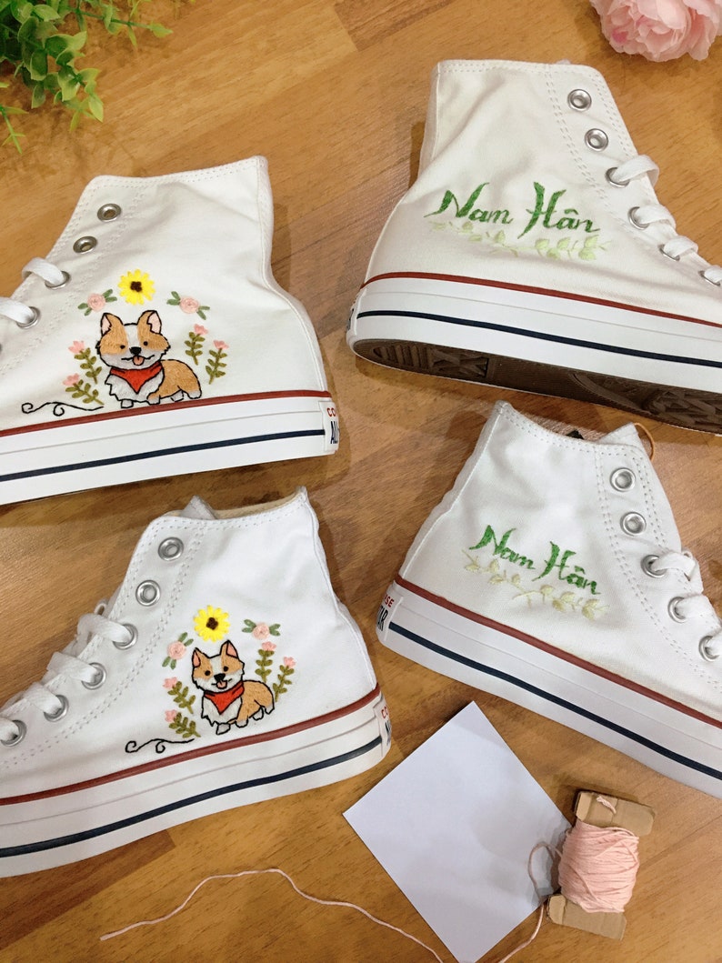 Corgi and Flower Converse Embroidery
