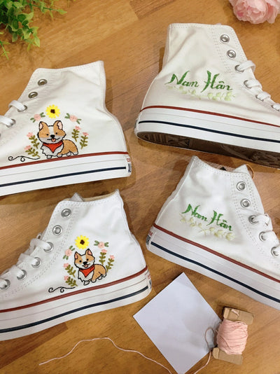 Corgi and Flower Converse Embroidery