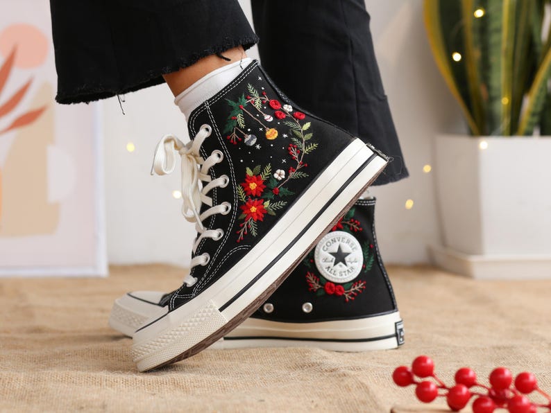 Christmas Flower Converse Embroidery