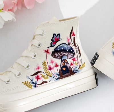 Butterfly and Mushrooms Embroidered Converse Shoes