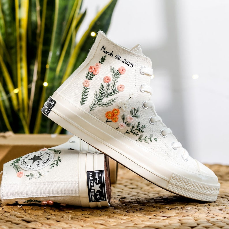 Custom Wedding Converse Embroidered Flowers