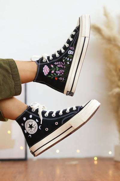 Lavender and Poppy Converse Embroidery