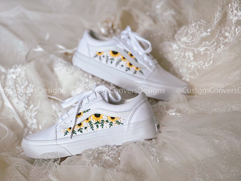 Embroidered Vans Colorful Sunflower Garden