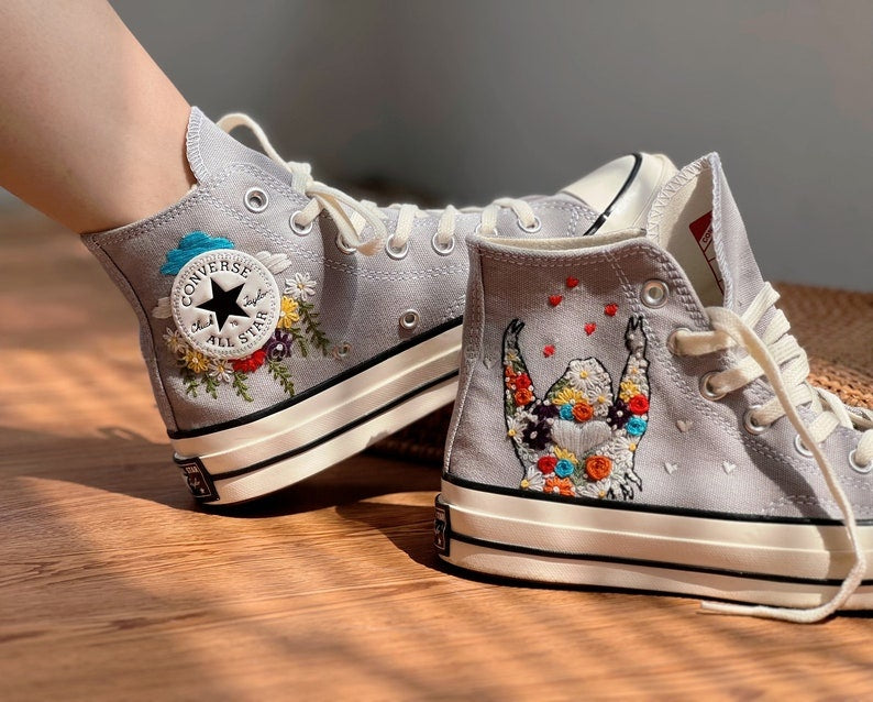 Colorful Girl & Floral Converse Embroidery