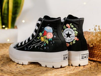 Jellyfish and Flowers Converse Embroidery