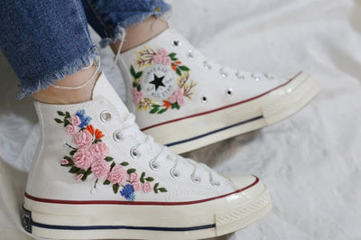 Pink Rose Wreath Converse Embroidery