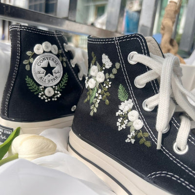 White Flower Converse Embroidery