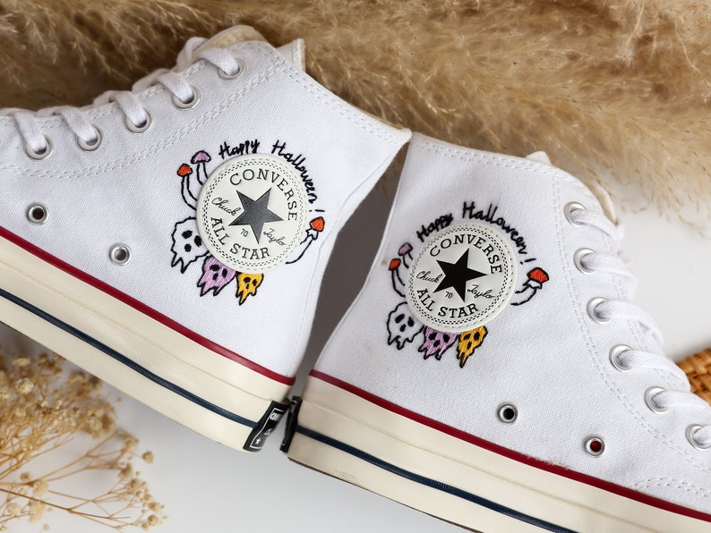 Mushrooms and Ghost Embroidered Shoes Custom High Tops