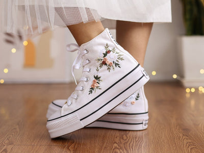 Peach Rose Bouquet Converse Embroidery